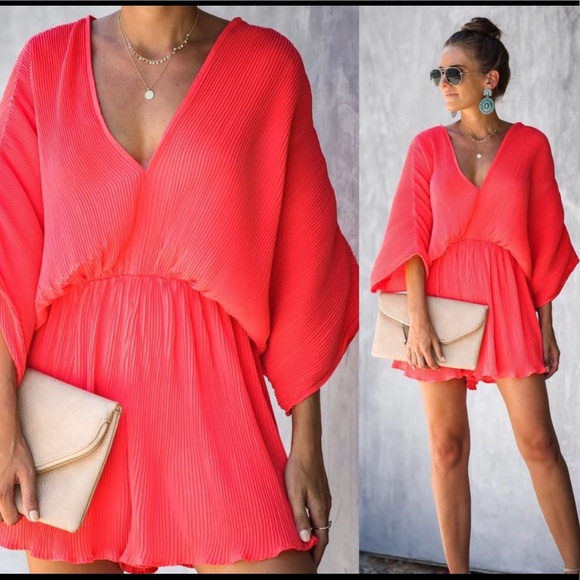 Pants - NEW Pleated Romper Coral dolman sleeves v neckline